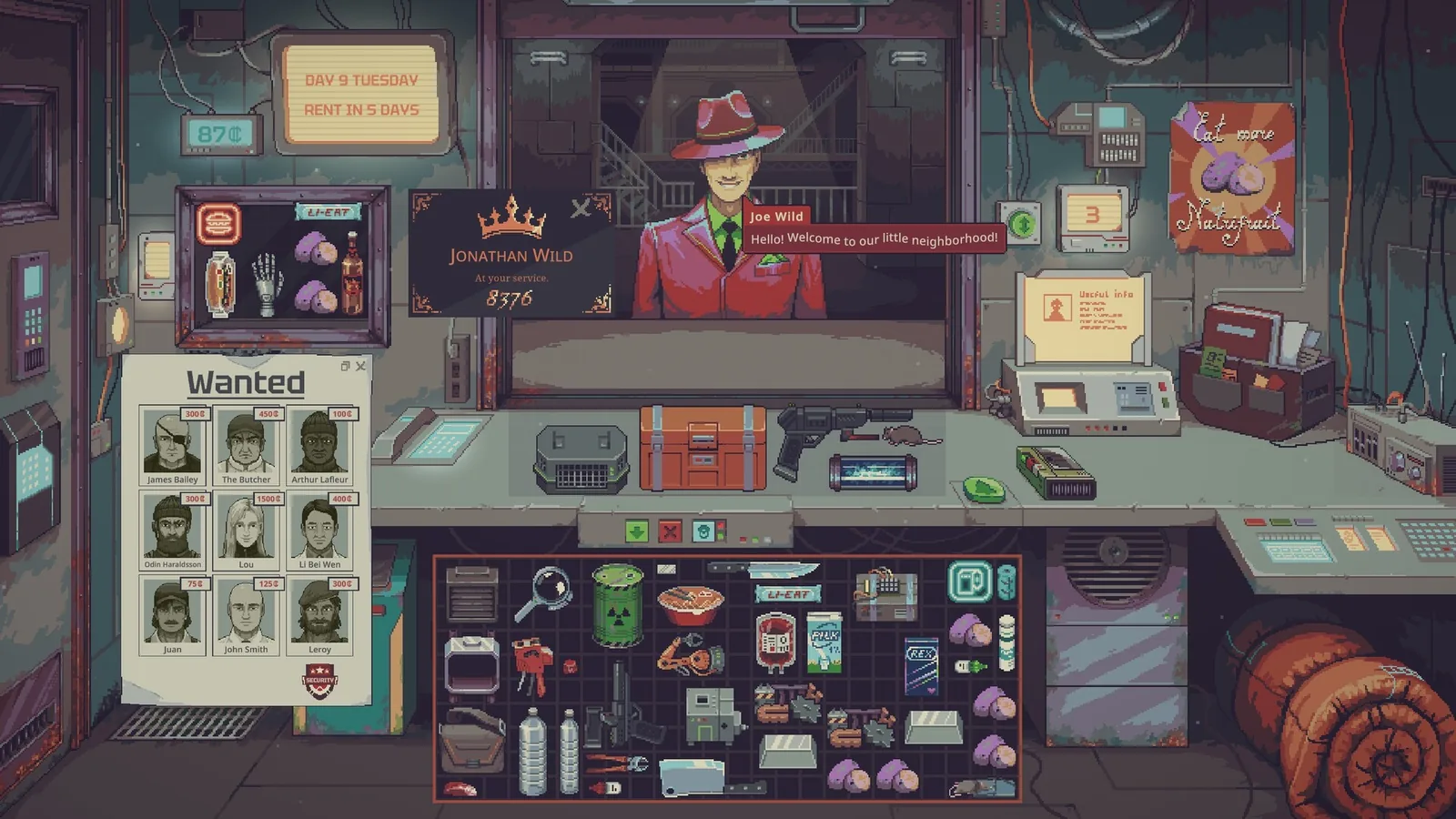 The Probably Stolen shop counter, with Joe Wild at the window